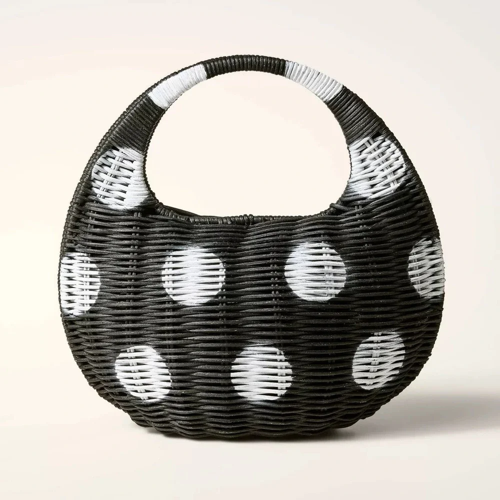 KATE SPADE NEW YORK x TARGET Polka Dot Wicker Crescent Bag Black White - NEW NWT